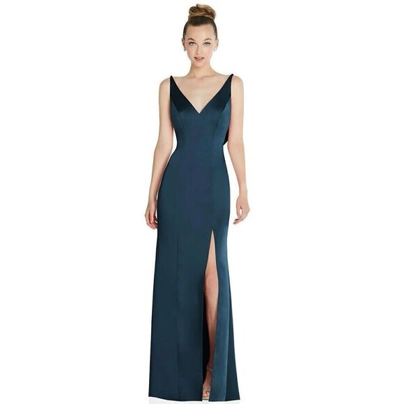 After Six Draped Cowl-Back Princess Line Dress with Front Slit. Size 12. NWOT.15 - Picture 1 of 11